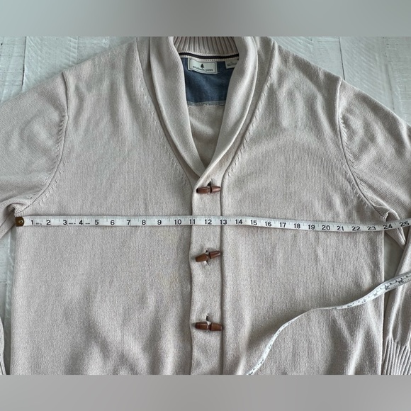Men’s 100% Cotton Shawl Neck Grandpa Cardigan Sweater Cream w/ wood buttons XL - Picture 4 of 6